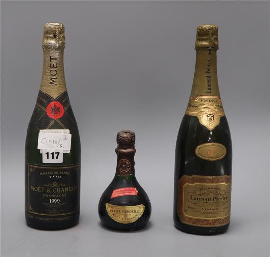 A bottle of 1999 vintage Moet, 1985 Laurent Perrier, a petite moet
